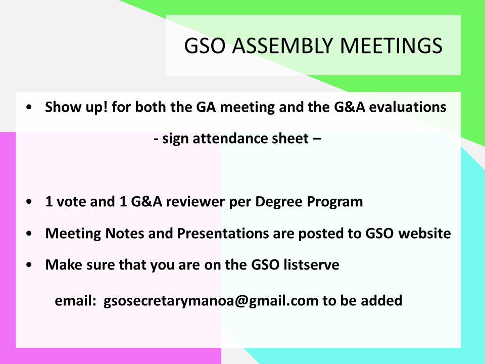 information for new representatives general assembly meetings grants