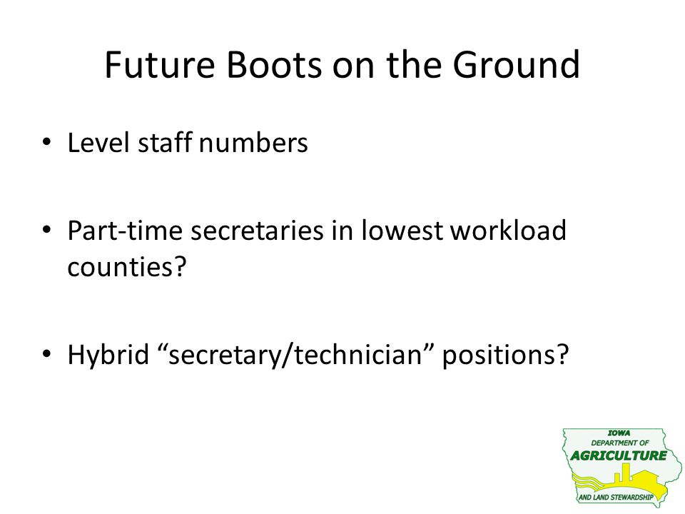 Future Boots on the Ground Level staff numbers Part-time secretaries in lowest workload counties.