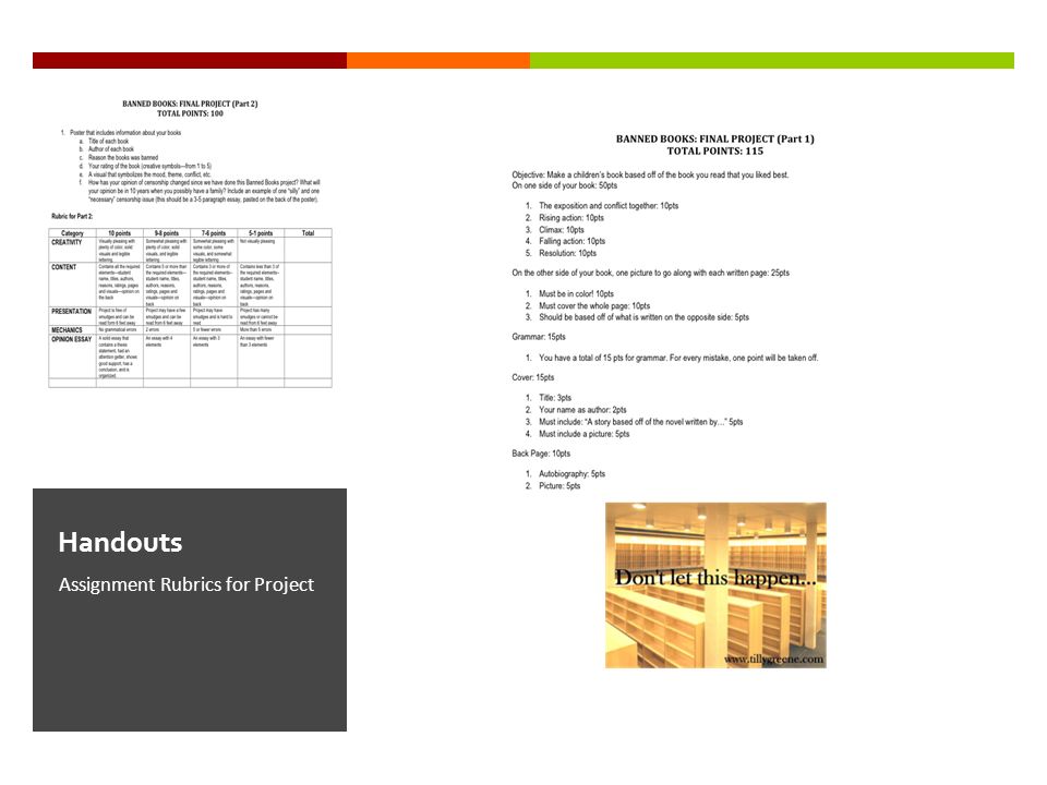 Assignment Rubrics for Project Handouts