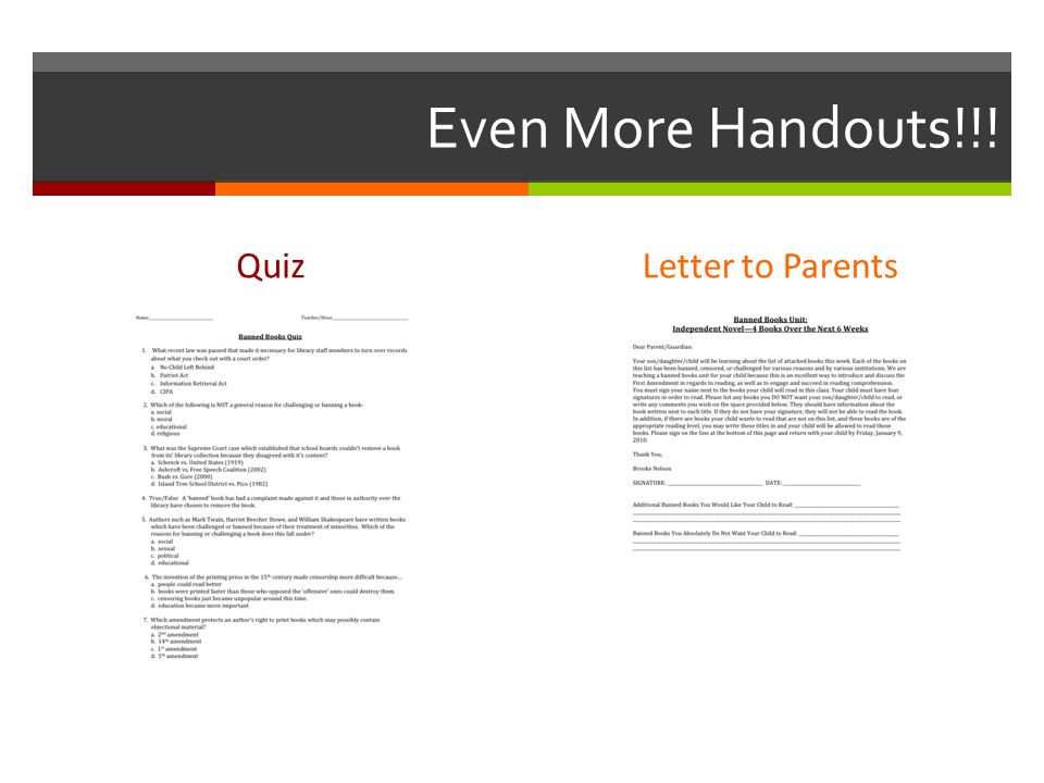 Even More Handouts!!! QuizLetter to Parents