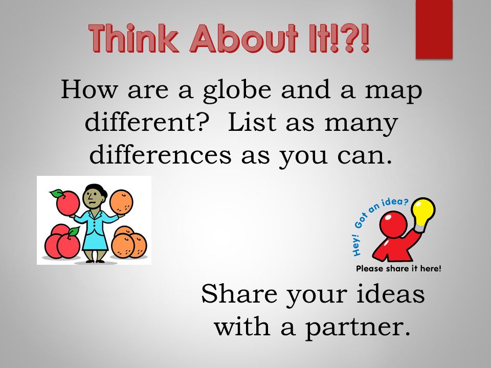 How are a globe and a map different. List as many differences as you can.