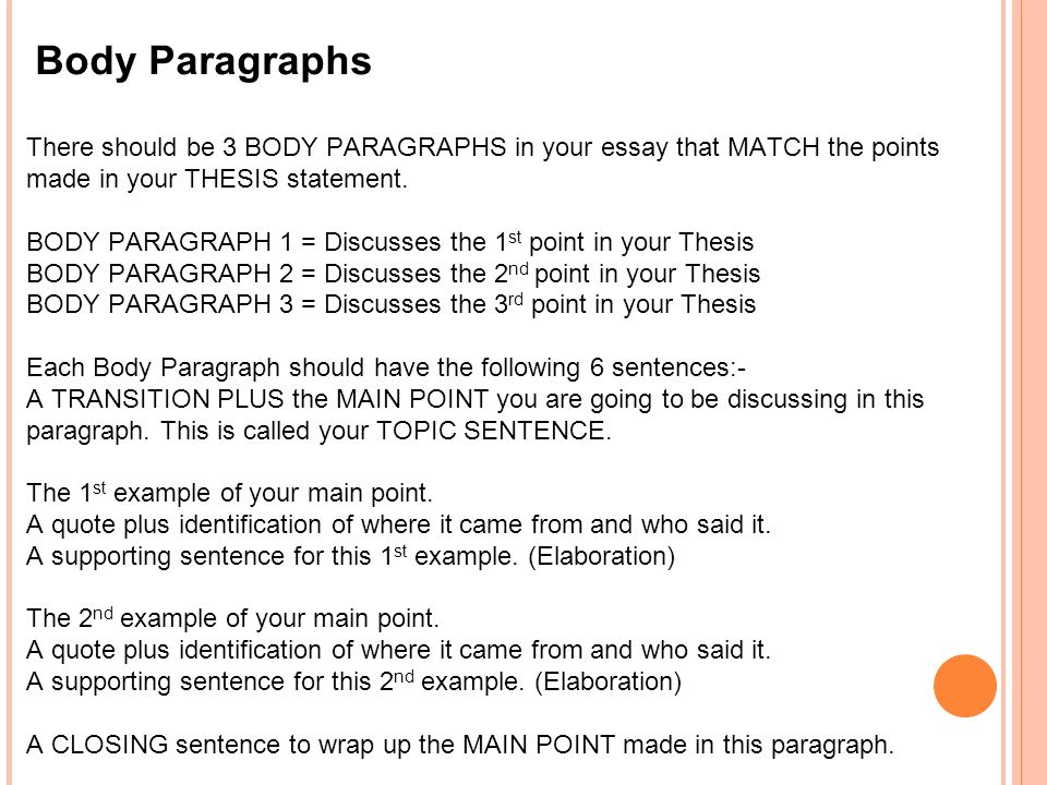 the main point of an essay is called