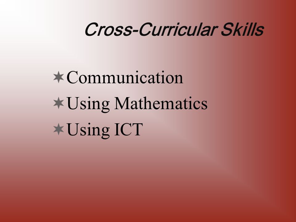 Cross-Curricular Skills  Communication  Using Mathematics  Using ICT