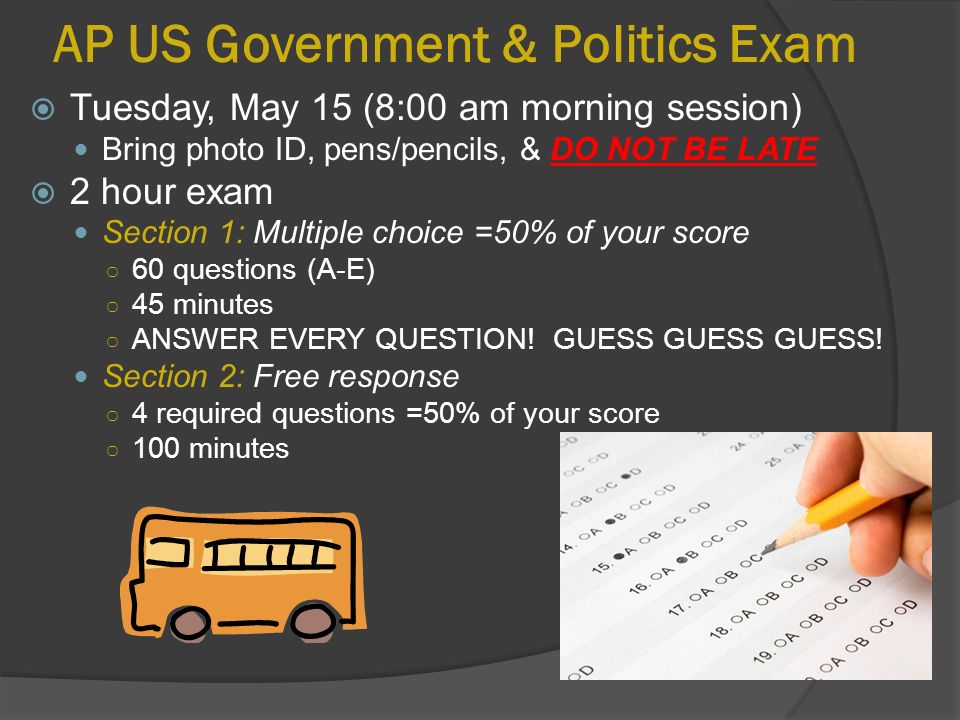 AP US Government Politics Exam Tuesday May 15 8 00 Am