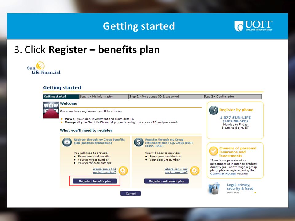 Getting started 3. Click Register – benefits plan