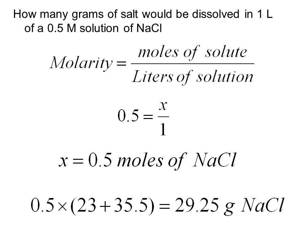 How many grams of salt would be dissolved in 1 L of a 0.5 M solution of NaCl