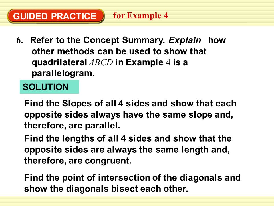 EXAMPLE 4 GUIDED PRACTICE for Example 4 6. Refer to the Concept Summary.