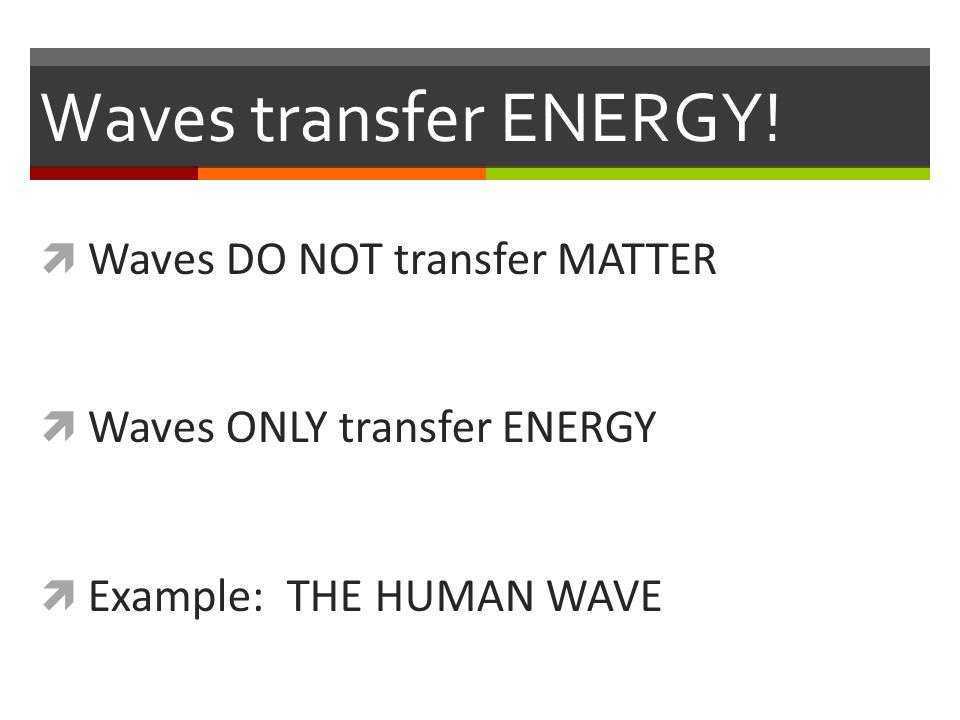 Waves transfer ENERGY.