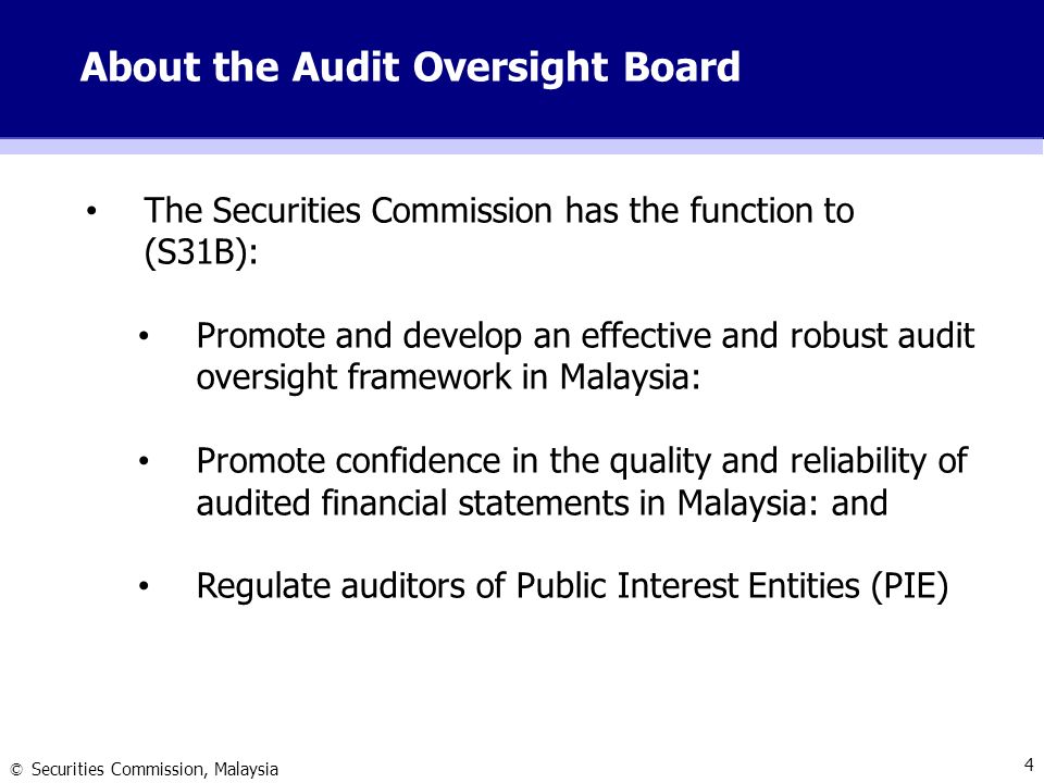 Securities Commission Malaysia 1 What The Audit Oversight Board Will Do Icaa Micpa Audit Forum 3 August Ppt Download