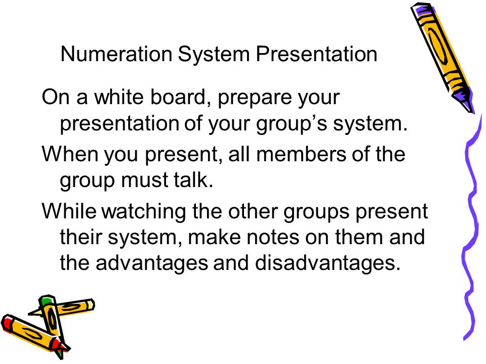numeration system presentation on a white board prepare your