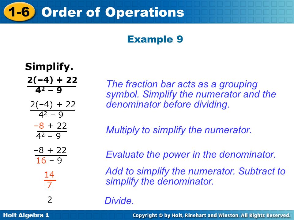 Holt Algebra Order of Operations Simplify.