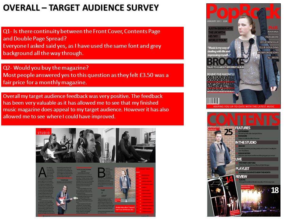 OVERALL – TARGET AUDIENCE SURVEY Q1- Is there continuity between the Front Cover, Contents Page and Double Page Spread.
