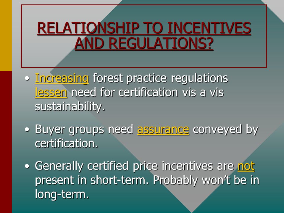 RELATIONSHIP TO INCENTIVES AND REGULATIONS.