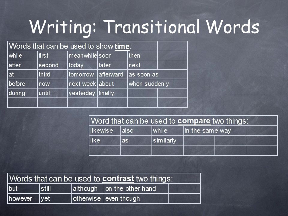 Writing: Transitional Words Using transitional words and phrases helps papers read more smoothly.