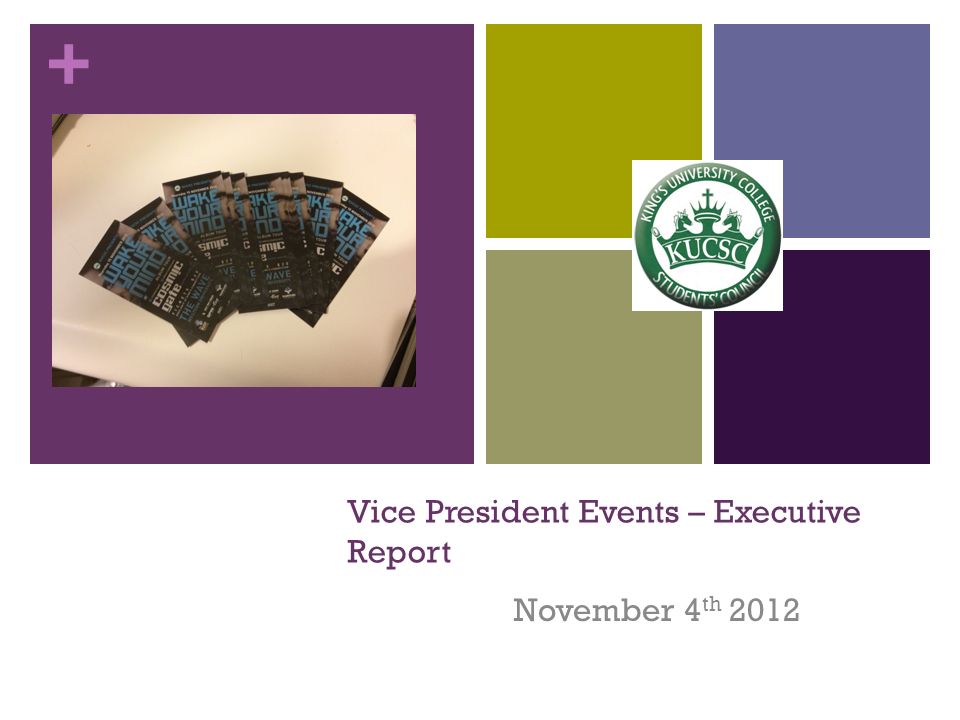+ Vice President Events – Executive Report November 4 th 2012