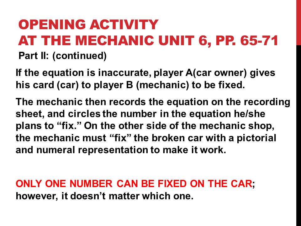 OPENING ACTIVITY AT THE MECHANIC UNIT 6, PP.