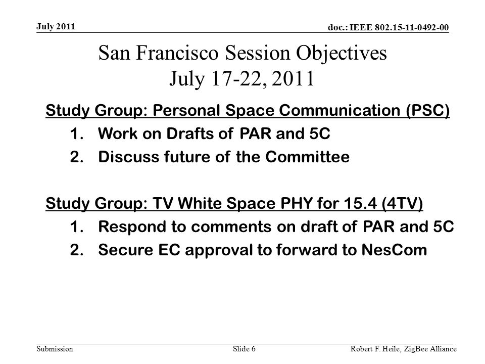 doc.: IEEE Submission July 2011 Robert F.