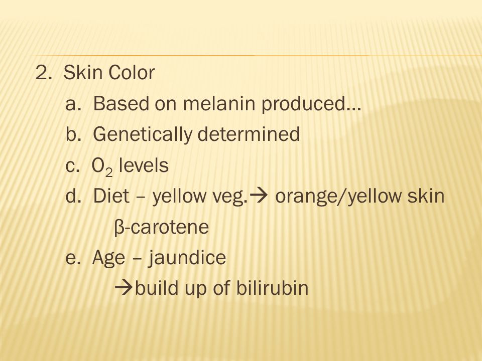 2. Skin Color a. Based on melanin produced… b. Genetically determined c.