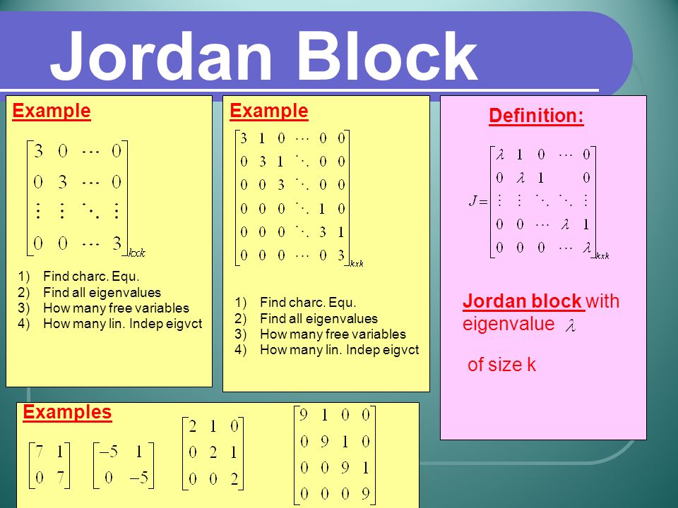 Therorem 1: Under what conditions a given matrix is diagonalizable ??? Jordan  Block REMARK: Not all nxn matrices are diagonalizable A similar to (close.  - ppt download