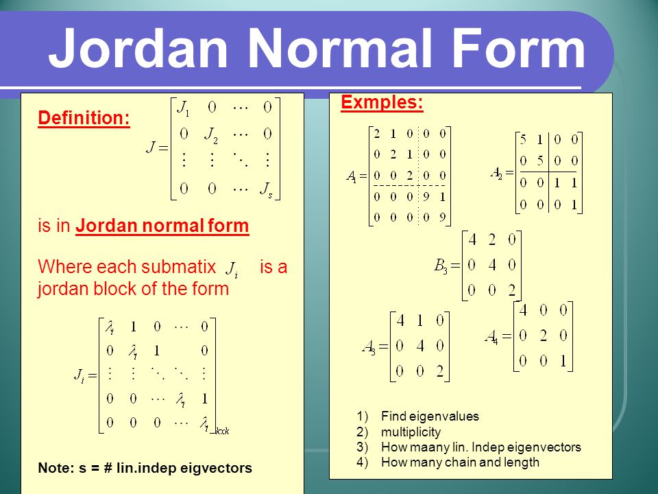 feasible this telegram Therorem 1: Under what conditions a given matrix is diagonalizable ??? Jordan  Block REMARK: Not all nxn matrices are diagonalizable A similar to (close.  - ppt download