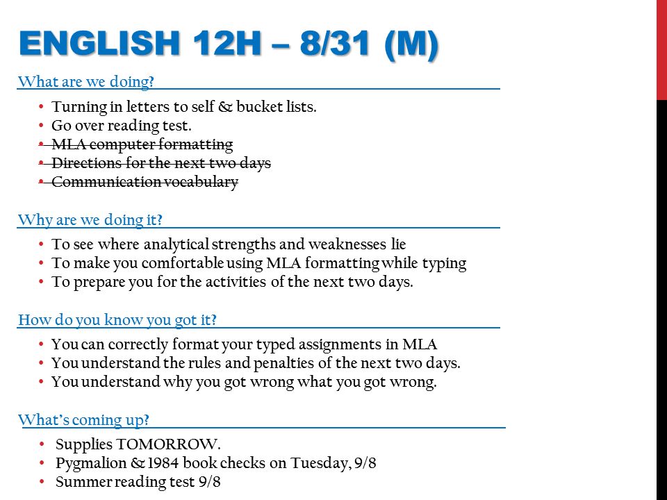 agendas journals 1 st quarter week 2 warm ups on the provided mla format test multiple choice