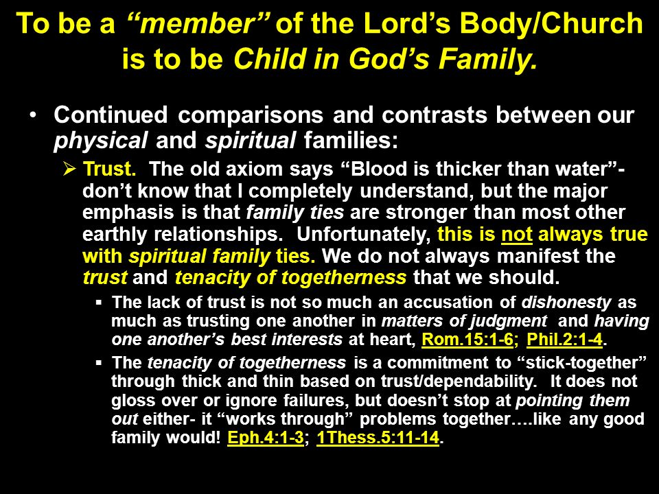 To be a member of the Lord’s Body/Church is to be Child in God’s Family.