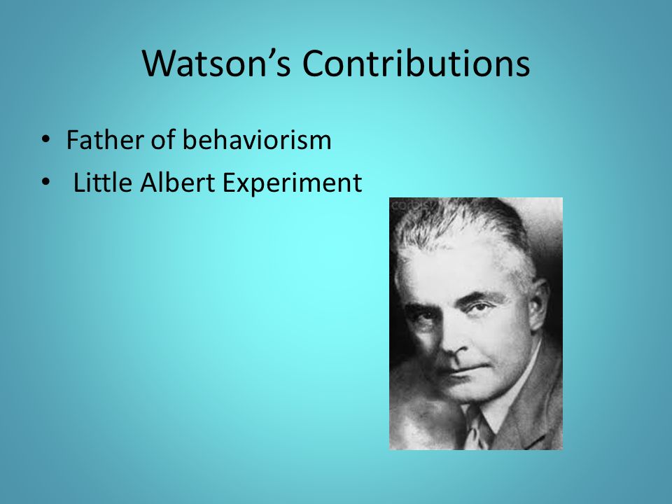 Watson’s Contributions Father of behaviorism Little Albert Experiment