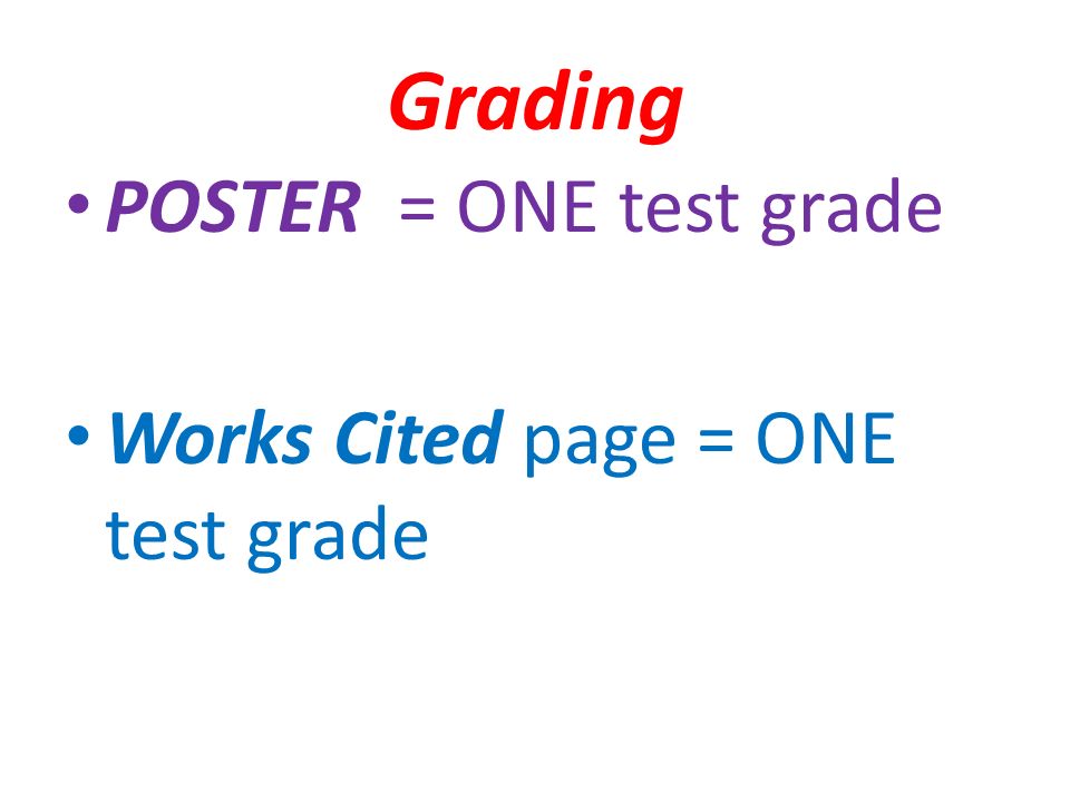 Grading POSTER = ONE test grade Works Cited page = ONE test grade