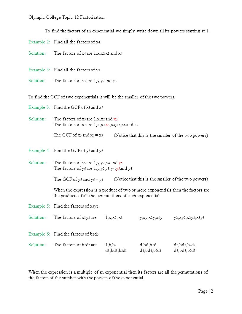 Olympic College Topic 12 Factorisation Topic 12 Factorisation 1 How To Find The Greatest Common Factors Of An Algebraic Expression Definition A Factor Ppt Download