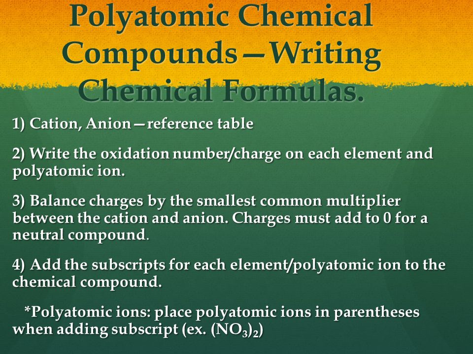 Polyatomic Chemical Compounds—Writing Chemical Formulas.