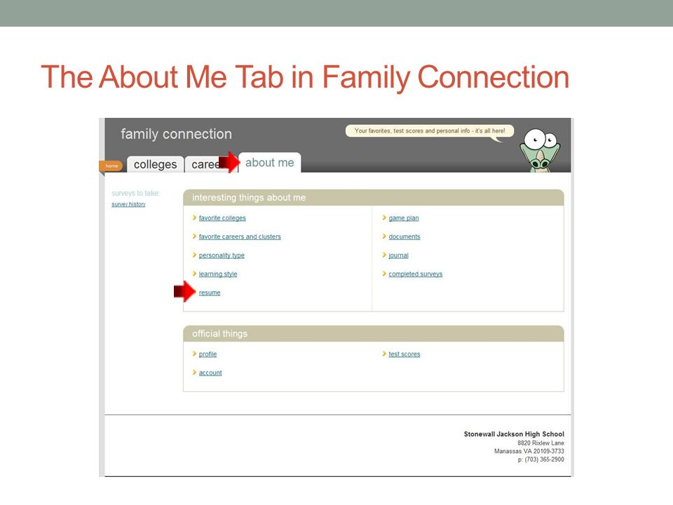 The About Me Tab in Family Connection