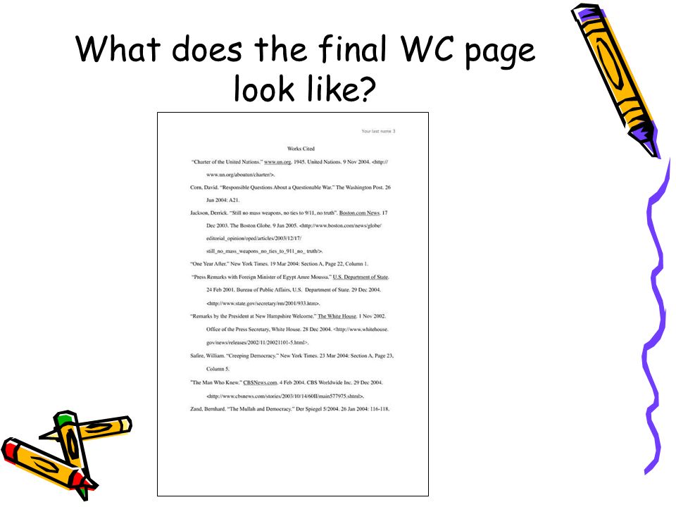 What does the final WC page look like
