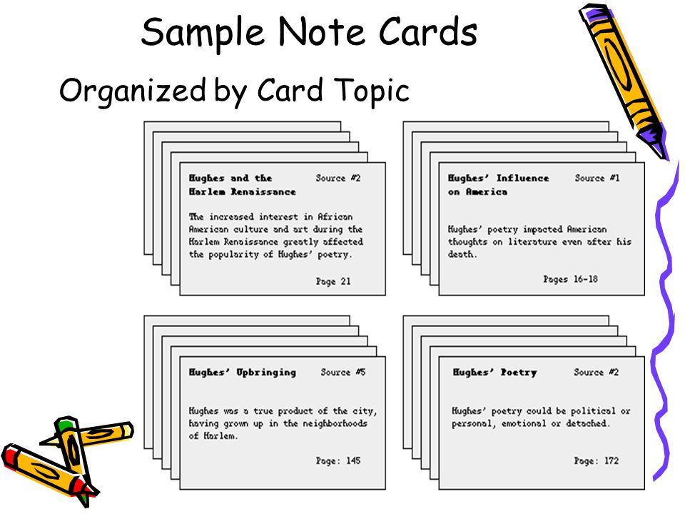 Sample Note Cards Organized by Card Topic