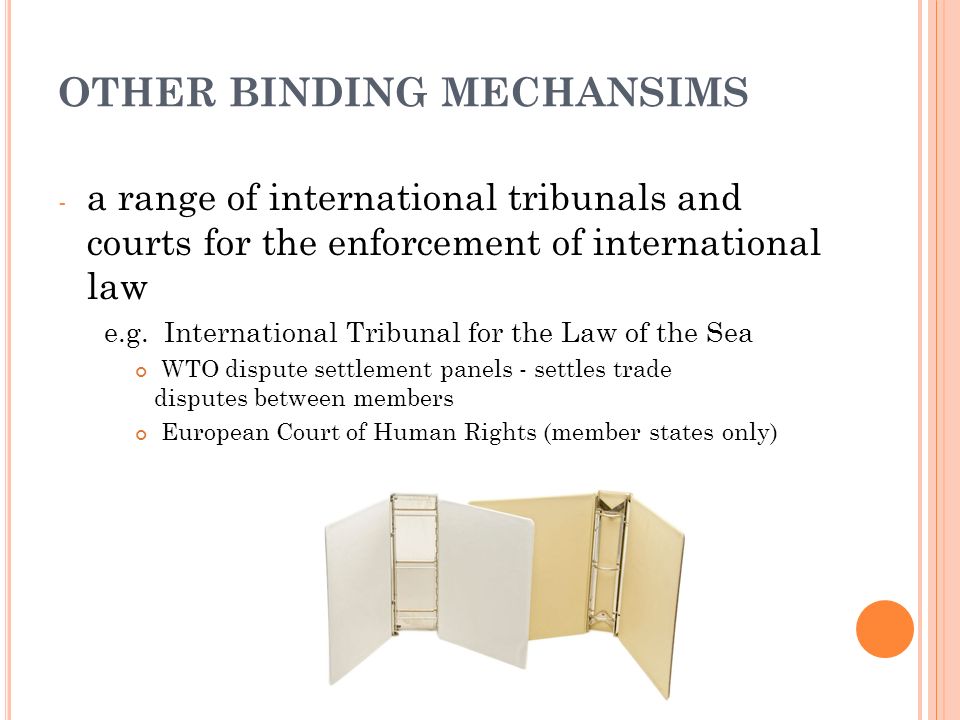 OTHER BINDING MECHANSIMS - a range of international tribunals and courts for the enforcement of international law e.g.