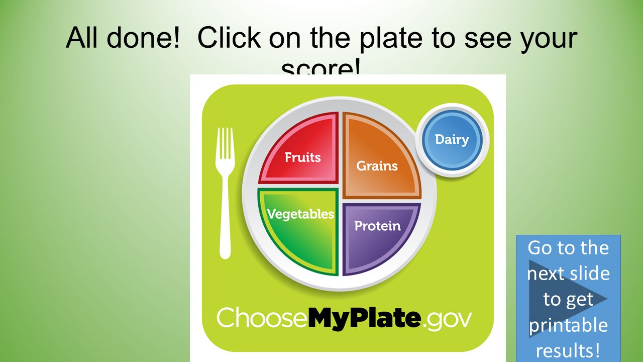 All done! Click on the plate to see your score! Go to the next slide to get printable results!