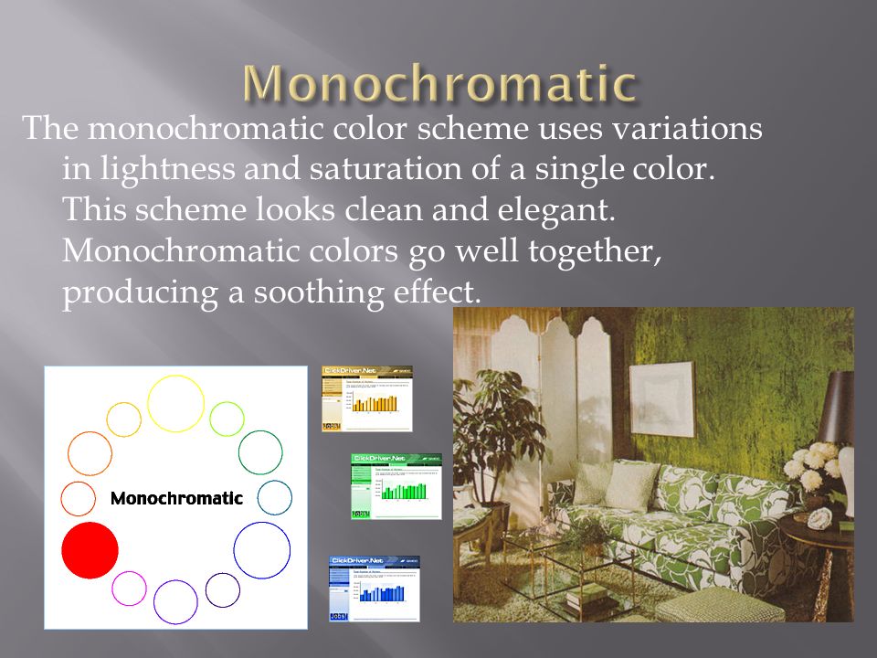 The monochromatic color scheme uses variations in lightness and saturation of a single color.