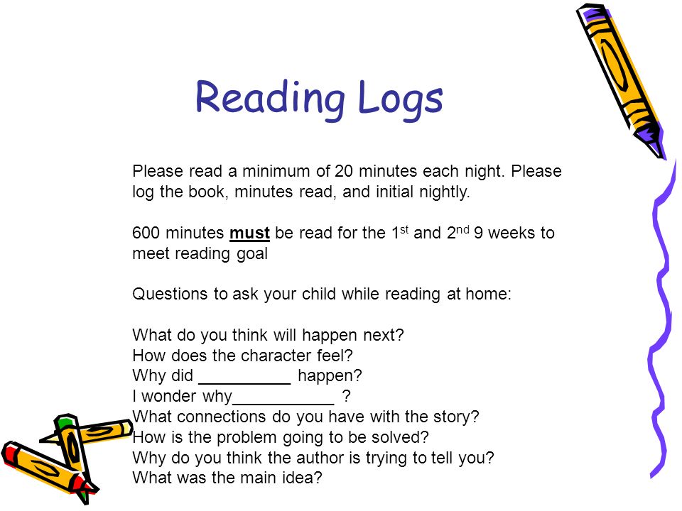 Reading Logs Please read a minimum of 20 minutes each night.