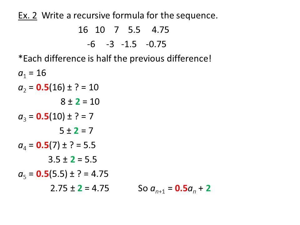 Ex. 2 Write a recursive formula for the sequence.