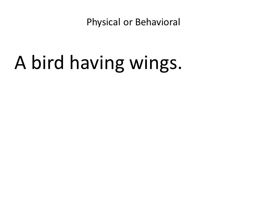 Physical or Behavioral A bird having wings.