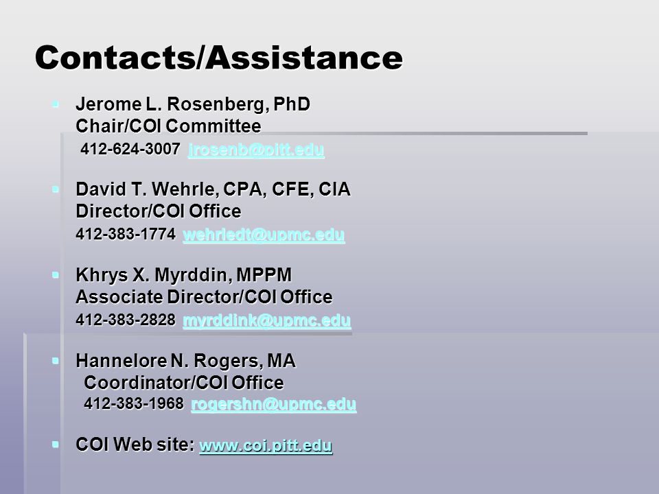 Contacts/Assistance  Jerome L.