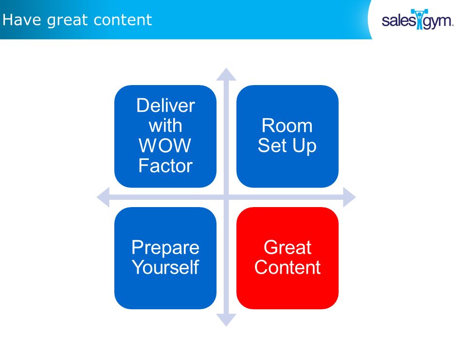 Have great content Deliver with WOW Factor Room Set Up Prepare Yourself Great Content