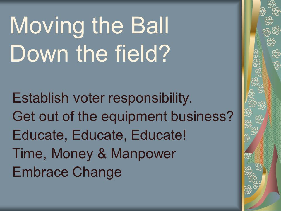 Moving the Ball Down the field. Establish voter responsibility.