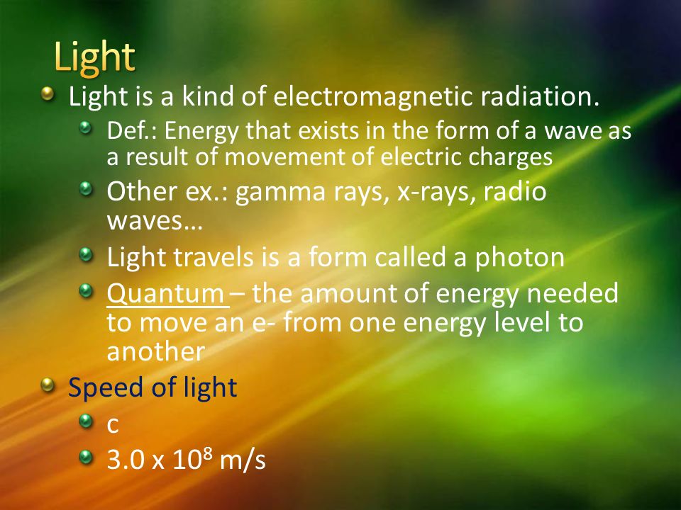 Light is a kind of electromagnetic radiation.