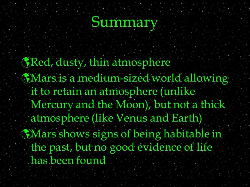 Mars Astronomy 311 Professor Lee Carkner Lecture Ppt 20 Summary Red
