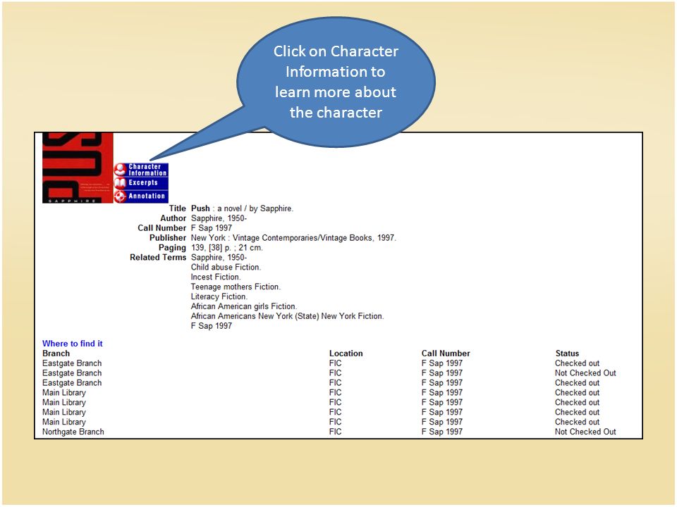 Click on Character Information to learn more about the character