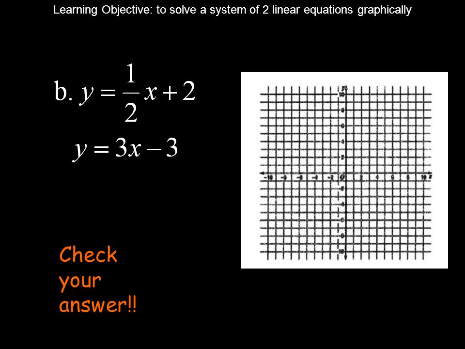 Learning Objective: to solve a system of 2 linear equations graphically Check your answer!!