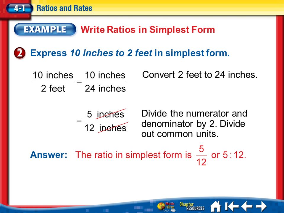 Lesson 1 Ex2 Write Ratios In Simplest Form Express 10 Inches To 2 Feet In Simplest Lesson 1 Ex2 Write Ratios In Simplest Form Express 10 Inches To 2 Feet In Simplest