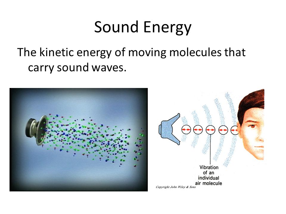 Sound Energy The kinetic energy of moving molecules that carry sound waves.