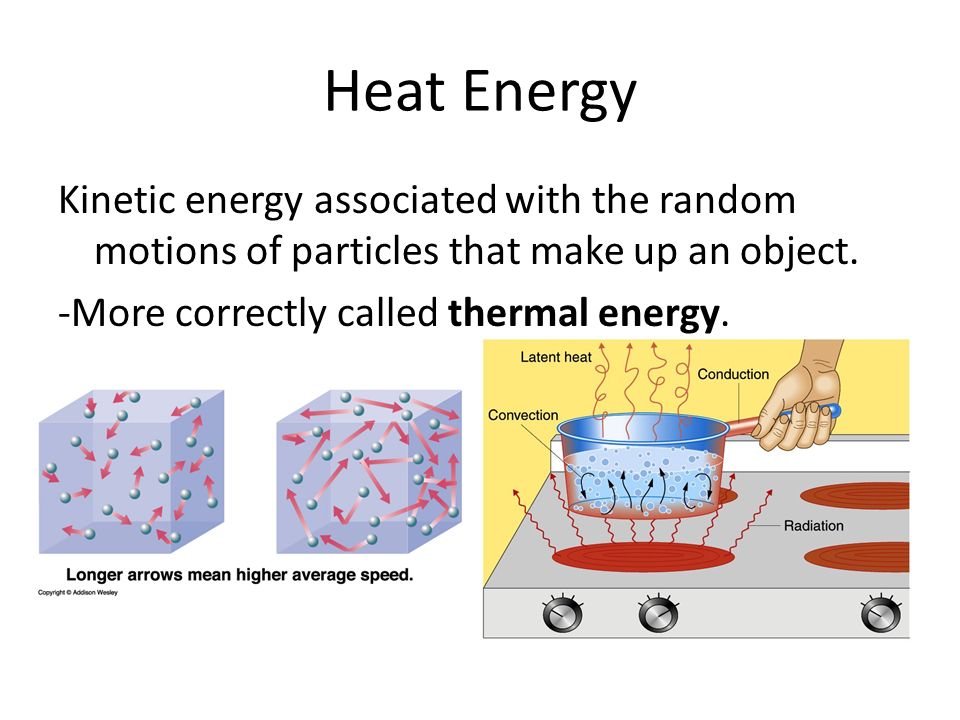 Heat Energy Kinetic energy associated with the random motions of particles that make up an object.