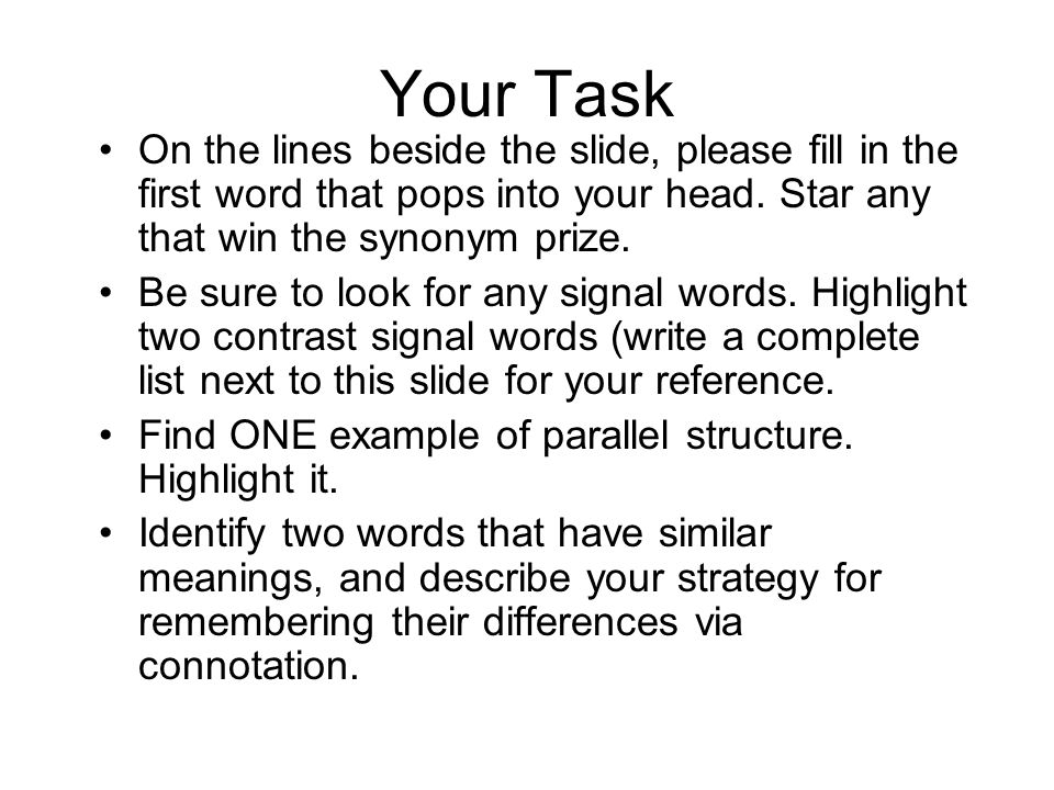 Level F Unit 9 Your Task On The Lines Beside The Slide Please Fill In The First Word That Pops Into Your Head Star Any That Win The Synonym Prize Ppt Download